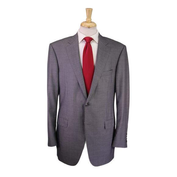 Samuelsohn Gray w/ Purple Pinstripe Super 150's Wool 2-Btn Suit + 2 Pants 41L - Picture 1 of 9